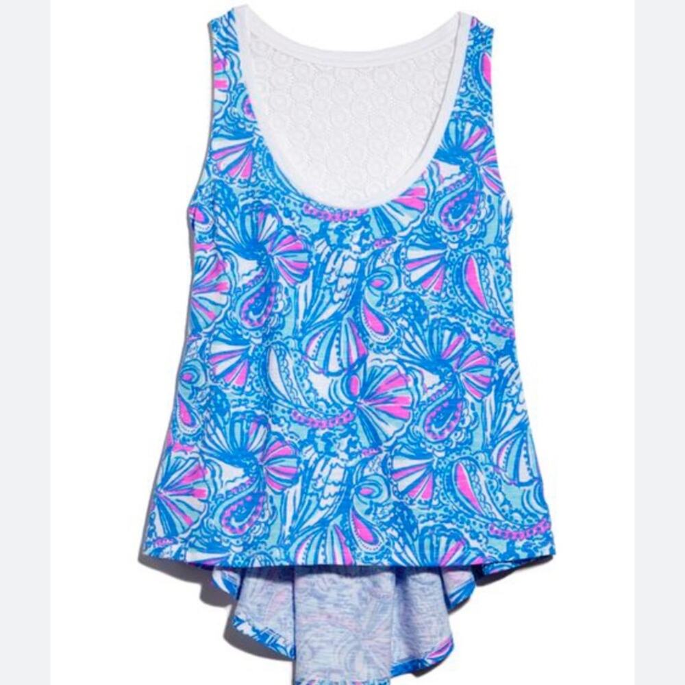 Lilly Pulitzer x Target Blue My Fans High Low Tank Top Sz XS W-077
